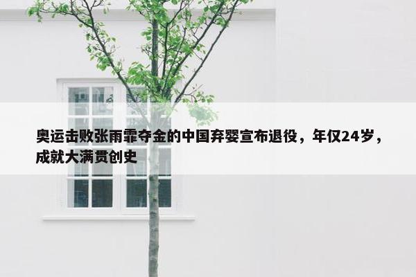 奥运击败张雨霏夺金的中国弃婴宣布退役，年仅24岁，成就大满贯创史 