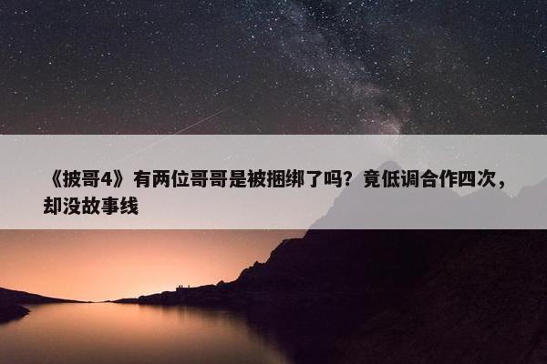 《披哥4》有两位哥哥是被捆绑了吗？竟低调合作四次，却没故事线