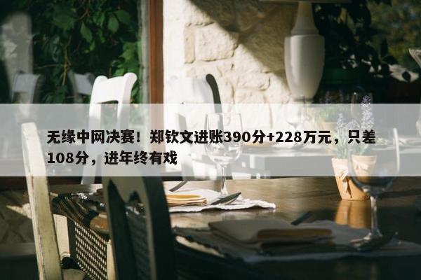 无缘中网决赛！郑钦文进账390分+228万元，只差108分，进年终有戏