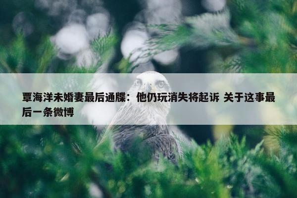 覃海洋未婚妻最后通牒：他仍玩消失将起诉 关于这事最后一条微博