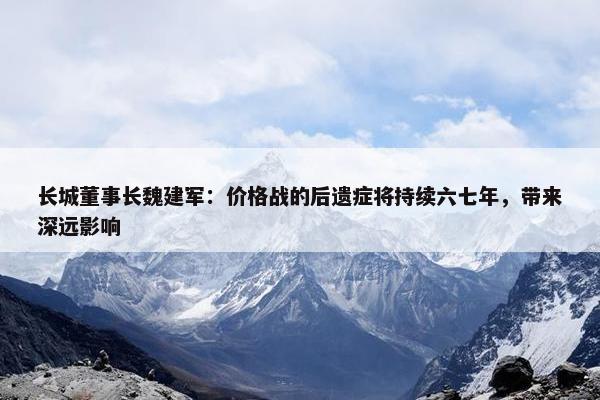 长城董事长魏建军：价格战的后遗症将持续六七年，带来深远影响