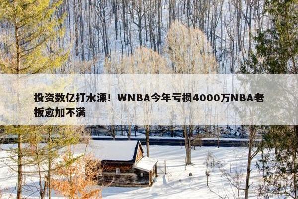 投资数亿打水漂！WNBA今年亏损4000万NBA老板愈加不满