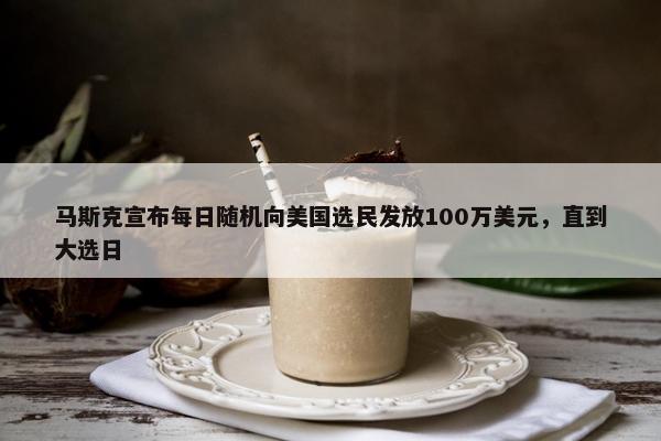 马斯克宣布每日随机向美国选民发放100万美元，直到大选日