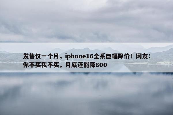 发售仅一个月，iphone16全系巨幅降价！网友：你不买我不买，月底还能降800