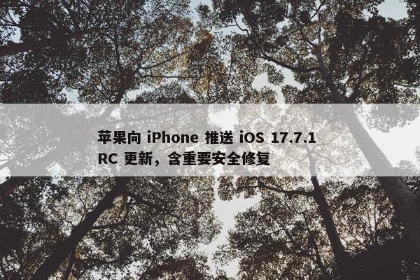 苹果向 iPhone 推送 iOS 17.7.1 RC 更新，含重要安全修复