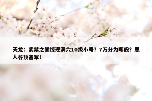 天龙：紫禁之巅惊现满六10级小号？7万分为哪般？恶人谷预备军！