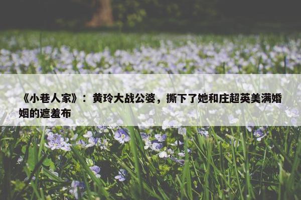 《小巷人家》：黄玲大战公婆，撕下了她和庄超英美满婚姻的遮羞布