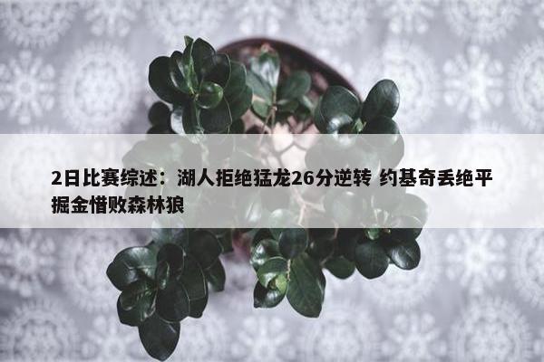 2日比赛综述：湖人拒绝猛龙26分逆转 约基奇丢绝平掘金惜败森林狼